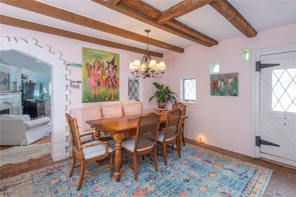 Chandelier, Dining room, Interior, Wooden Beams