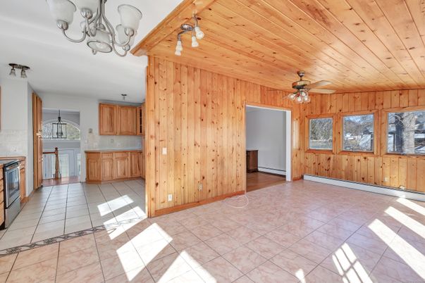 Chandelier, Empty room, Interior, Kitchen, Wooden Ceilings, Wooden Walls
