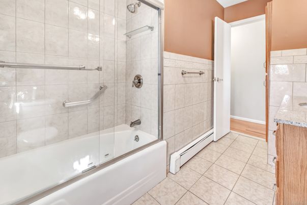 Bathroom, Glass Shower, Interior, Wood Texture Flooring