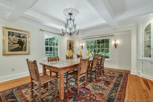 Chandelier, Dining room, Interior, Wood Texture Flooring