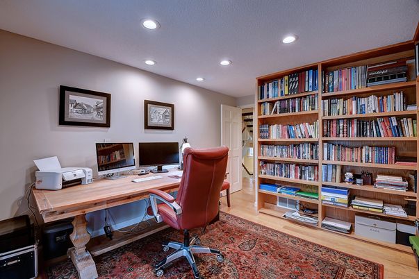 Home Office, Interior, Recessed Lighting, Wood Texture Flooring