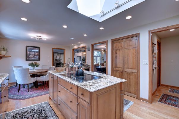 Dining room, Interior, Recessed Lighting, Wood Texture Flooring