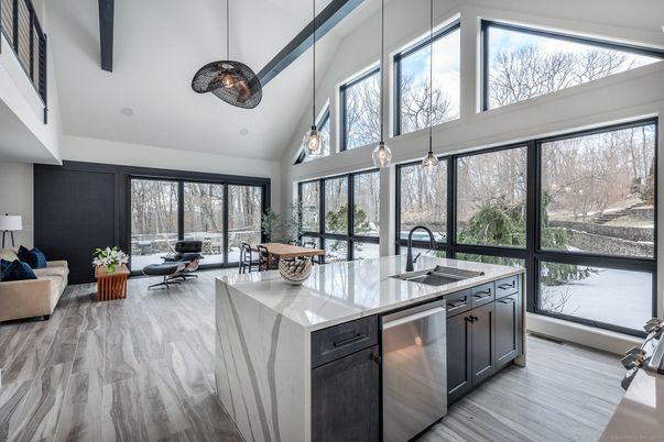 Interior, Kitchen, Pendant Lights, Wood Texture Flooring