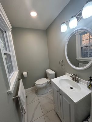 Bathroom, Interior, Marble, Recessed Lighting