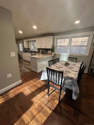 Dining room, Interior, Kitchen, Recessed Lighting, Wood Texture Flooring