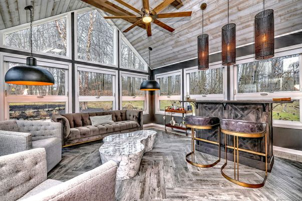 Interior, Living room, Pendant Lights, Sun Room, Wood Texture Flooring