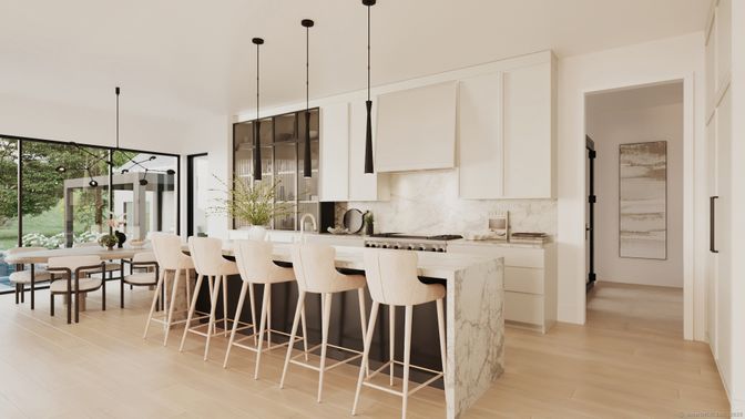 Dining room, Interior, Kitchen, Pendant Lights, Wood Texture Flooring