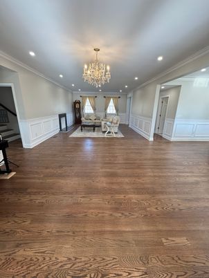 Chandelier, Interior, Recessed Lighting, Wood Texture Flooring