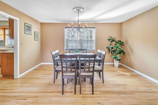 Dining room, Interior, Pendant Lights, Wood Texture Flooring