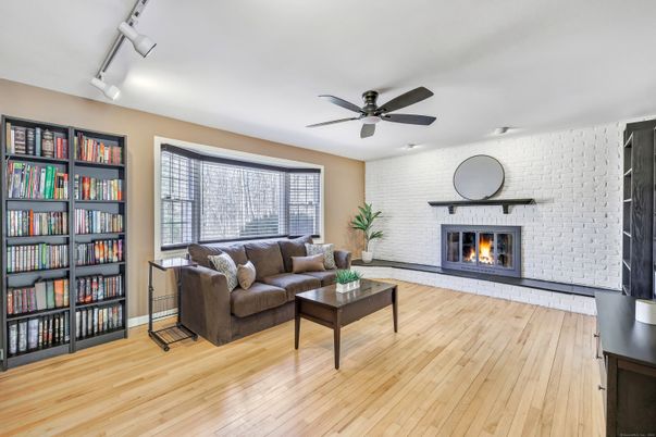 Fireplace, Interior, Living room, Stone Walls, Wood Texture Flooring