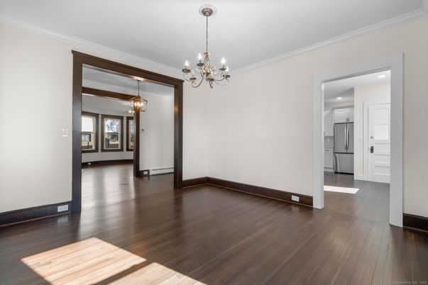 Chandelier, Empty room, Interior, Pendant Lights, Wood Texture Flooring