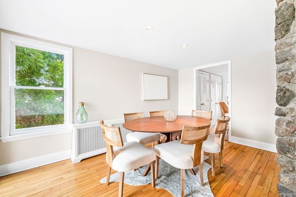 Dining room, Interior, Recessed Lighting, Wood Texture Flooring