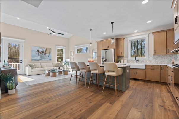 Interior, Kitchen, Living room, Pendant Lights, Recessed Lighting, Stainless Steel Appliances, Wood Texture Flooring