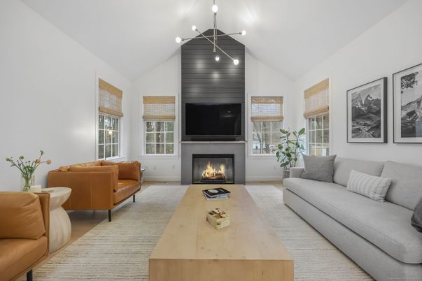 Fireplace, Interior, Living room, Pendant Lights
