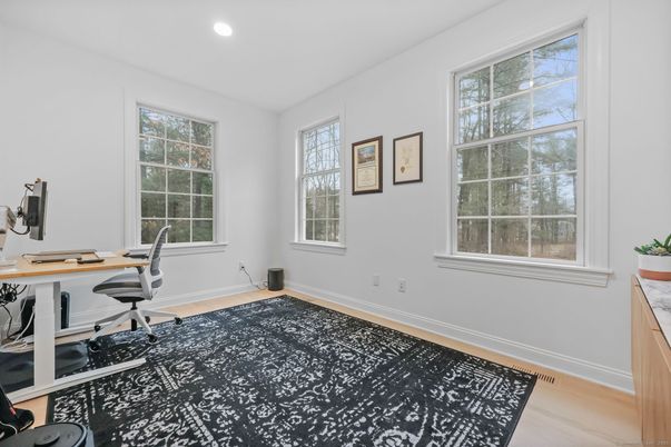 Home Office, Interior, Recessed Lighting, Wood Texture Flooring