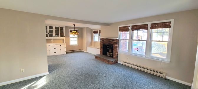 Empty room, Fireplace, Interior, Pendant Lights