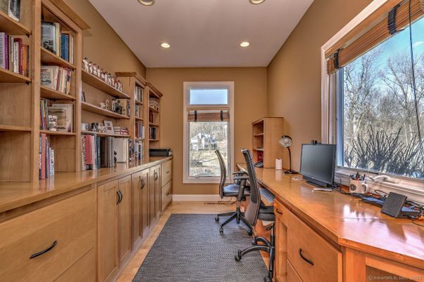 Home Office, Interior, Recessed Lighting, Wood Texture Flooring