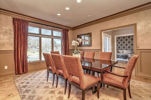 Dining room, Interior, Recessed Lighting, Wood Texture Flooring