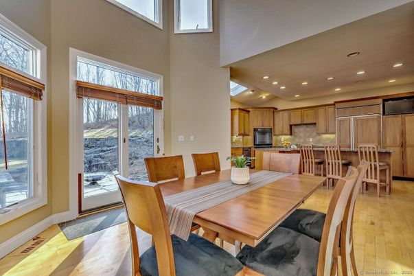 Dining room, Interior, Kitchen, Recessed Lighting, Wood Texture Flooring