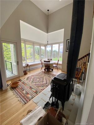 Dining room, Interior, Pendant Lights, Wood Texture Flooring