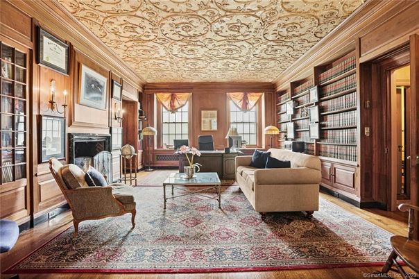 Fireplace, Home Office, Interior, Living room, Wood Texture Flooring, Wooden Walls