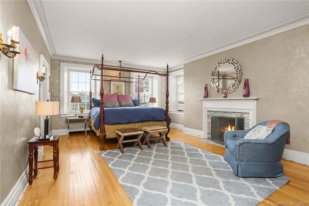 Bedroom, Fireplace, Interior, Wood Texture Flooring