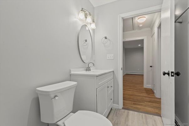Bathroom, Interior, Recessed Lighting, Wood Texture Flooring