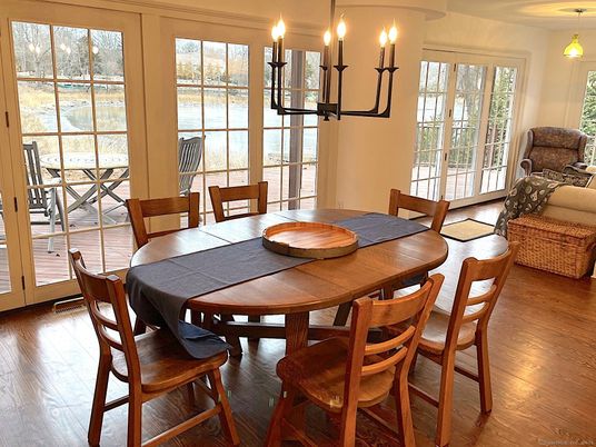 Chandelier, Dining room, Interior, Pendant Lights, Wood Texture Flooring