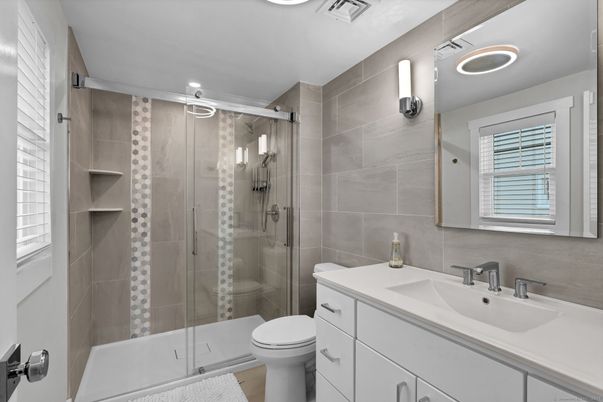 Bathroom, Glass Shower, Interior, Recessed Lighting