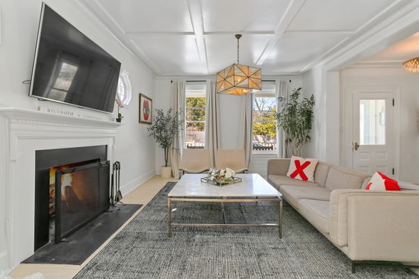 Fireplace, Interior, Living room, Pendant Lights