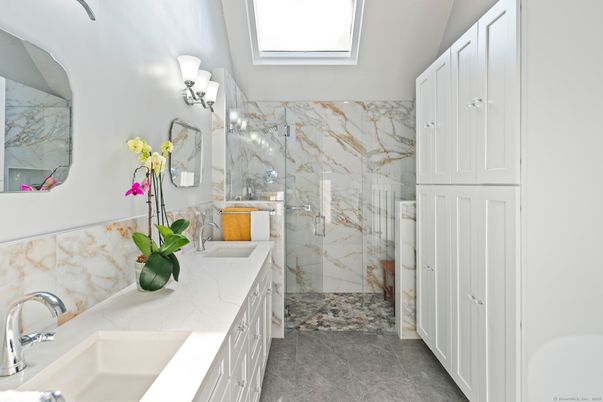 Bathroom, Glass Shower, Interior, Marble Walls
