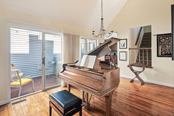 Chandelier, Interior, Piano, Wood Texture Flooring