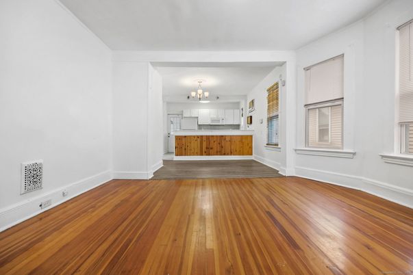 Chandelier, Empty room, Interior, Kitchen, Wood Texture Flooring