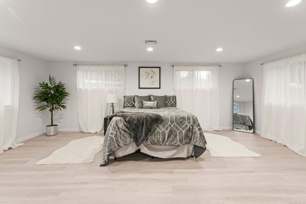Bedroom, Interior, Recessed Lighting, Wood Texture Flooring