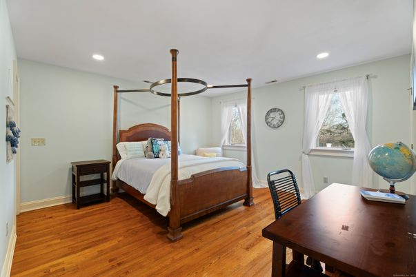 Bedroom, Interior, Recessed Lighting, Wood Texture Flooring
