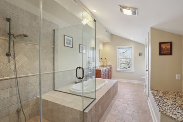 Bathroom, Dual Sink Vanities, Glass Shower, Interior, Recessed Lighting