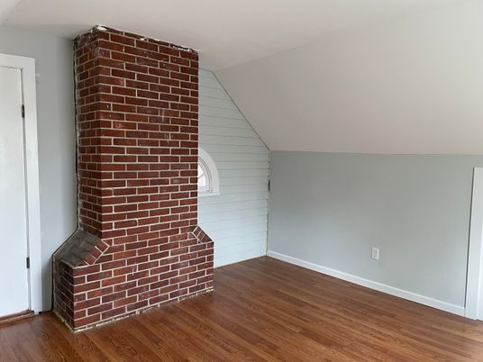 Empty room, Fireplace, Interior, Stone Walls, Wood Texture Flooring