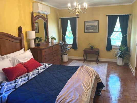 Bedroom, Chandelier, Interior, Wood Texture Flooring