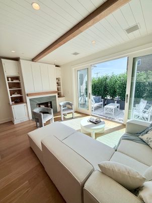 Fireplace, Interior, Living room, Recessed Lighting, Wooden Beams, Wood Texture Flooring