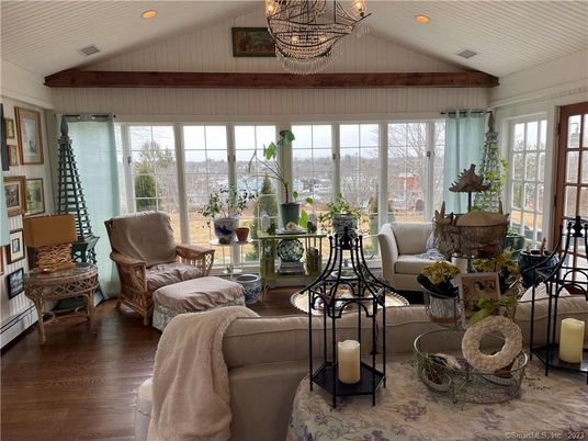 Chandelier, Interior, Living room, Recessed Lighting, Wooden Beams, Wood Texture Flooring