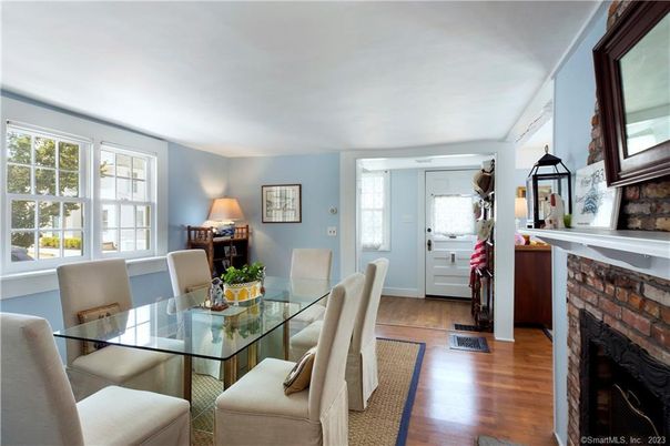 Dining room, Fireplace, Interior, Wood Texture Flooring