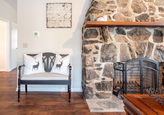 Fireplace, Interior, Stone Walls, Wood Texture Flooring