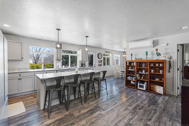 Dining room, Interior, Pendant Lights, Recessed Lighting, Wood Texture Flooring
