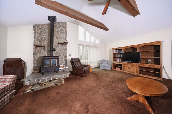 Fireplace, Interior, Living room, Stone Walls, Wooden Beams