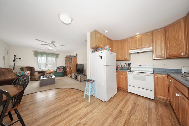 Interior, Kitchen, Living room, Recessed Lighting, Wood Texture Flooring