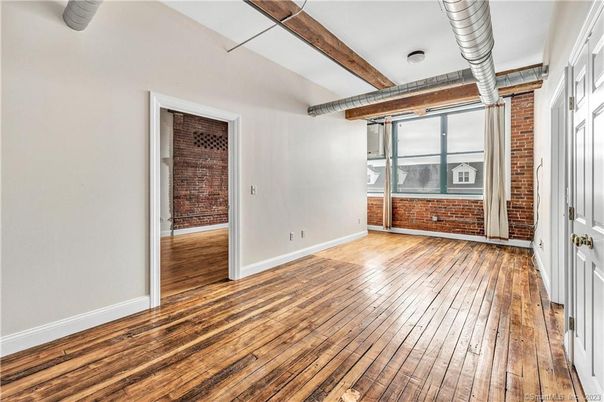 Empty room, Interior, Stone Walls, Wooden Beams, Wood Texture Flooring