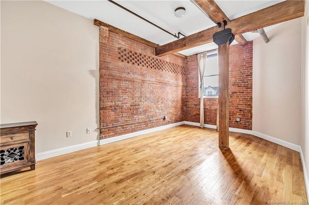 Empty room, Interior, Stone Walls, Wooden Beams, Wood Texture Flooring