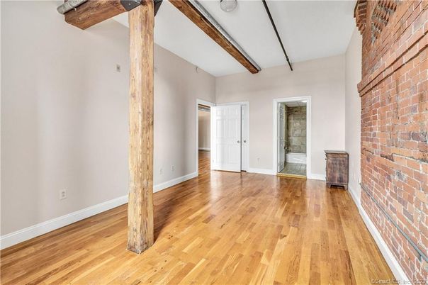 Empty room, Interior, Stone Walls, Wooden Beams, Wood Texture Flooring
