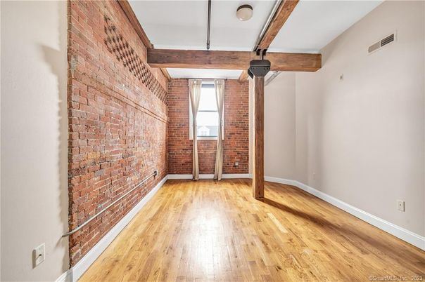 Empty room, Interior, Stone Walls, Wooden Beams, Wood Texture Flooring