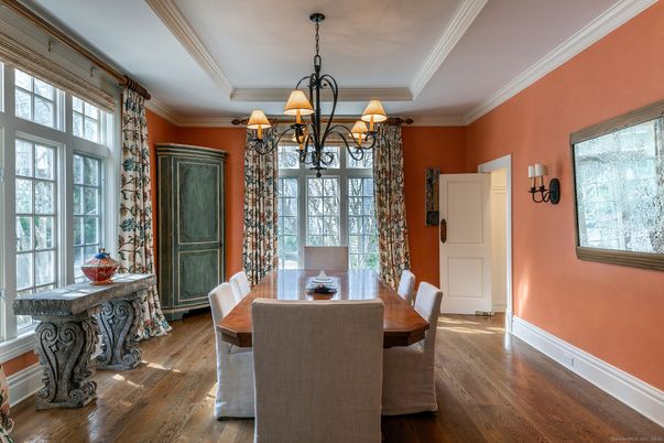 Chandelier, Dining room, Interior, Wood Texture Flooring